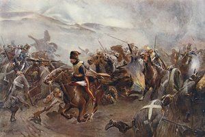 Valon prikaatin panos Balaclavan taistelussa 25. lokakuuta 1854, piirros julkaisusta "British Battles on Land and Sea", toimittanut Sir Evelyn Wood (1838-1919) 1915